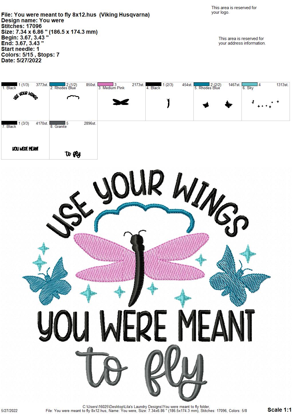 You Were Meant to Fly - 4 sizes- Digital Embroidery Design