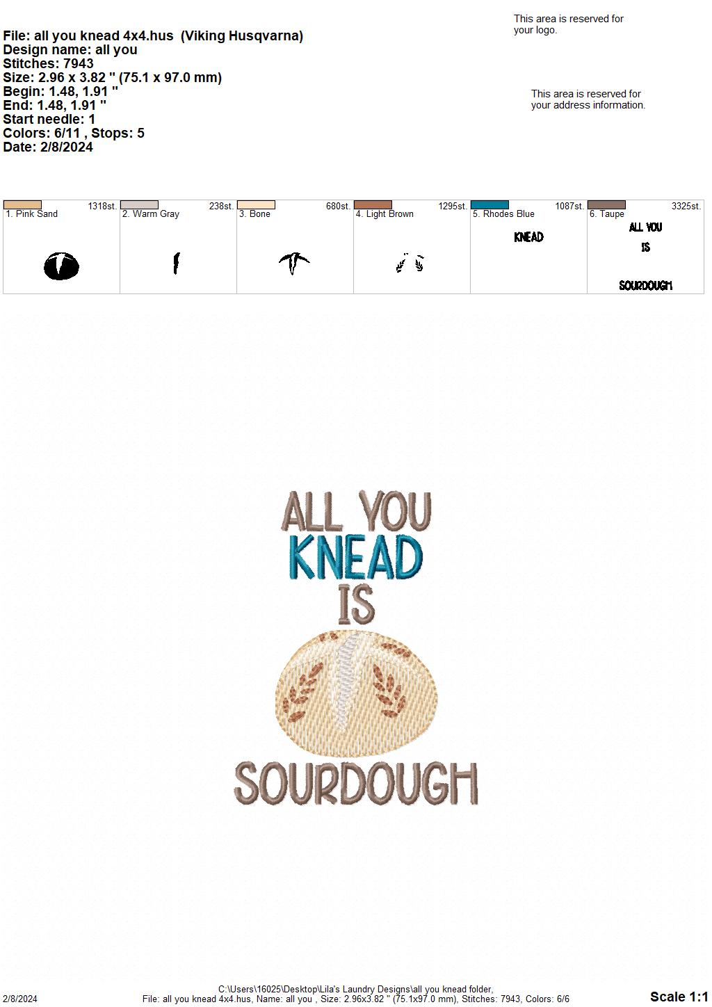 All You Knead - 4 sizes- Digital Embroidery Design