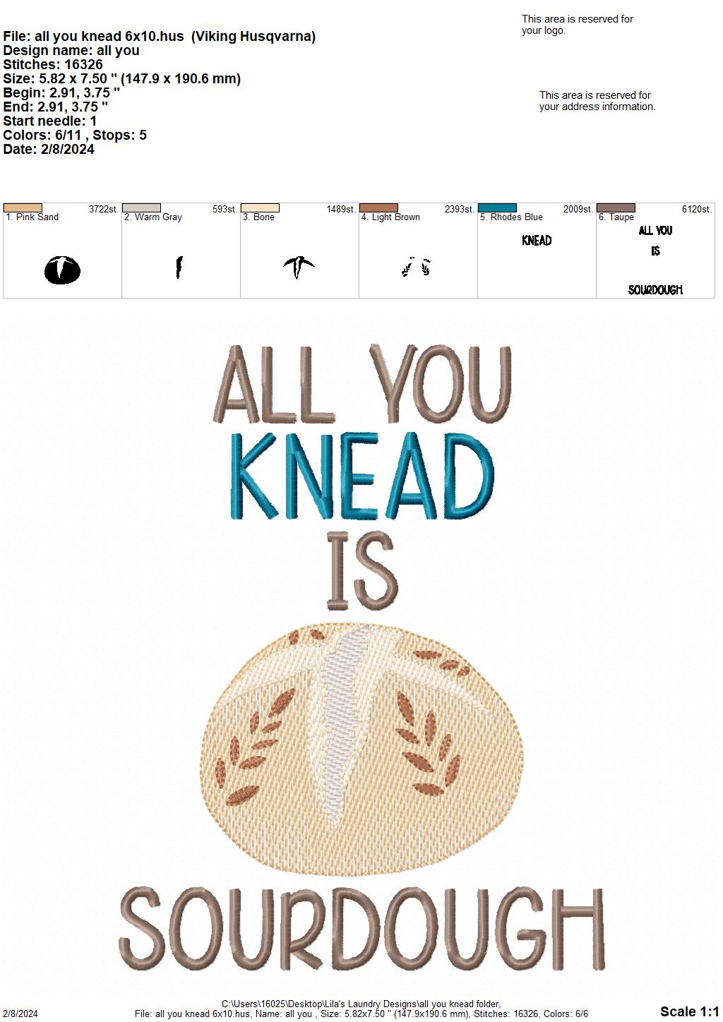 All You Knead - 4 sizes- Digital Embroidery Design