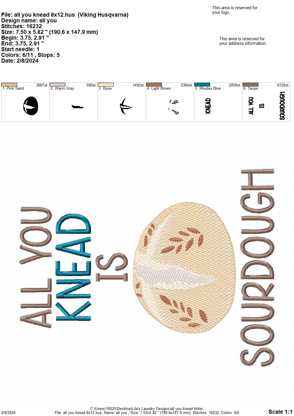 All You Knead - 4 sizes- Digital Embroidery Design