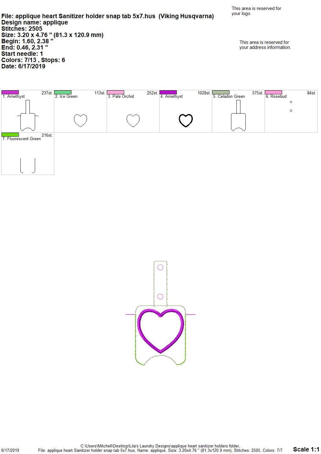 Applique Heart Sanitizer Holder 4x4 and 5x7 included- DIGITAL Embroidery DESIGN