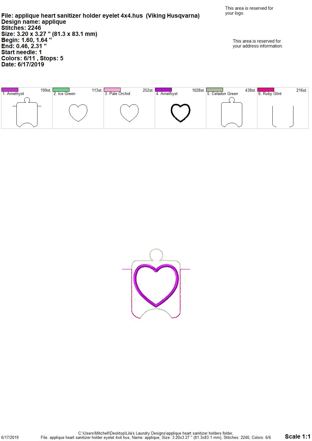 Applique Heart Sanitizer Holder 4x4 and 5x7 included- DIGITAL Embroidery DESIGN