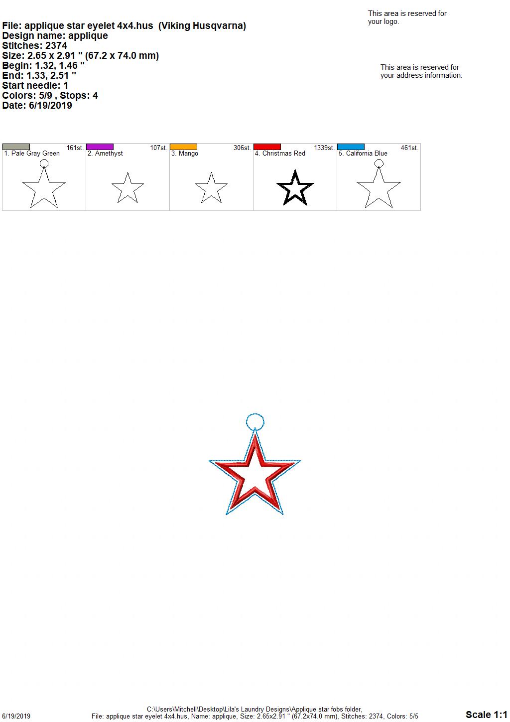 Applique Star Fobs - DIGITAL Embroidery DESIGN