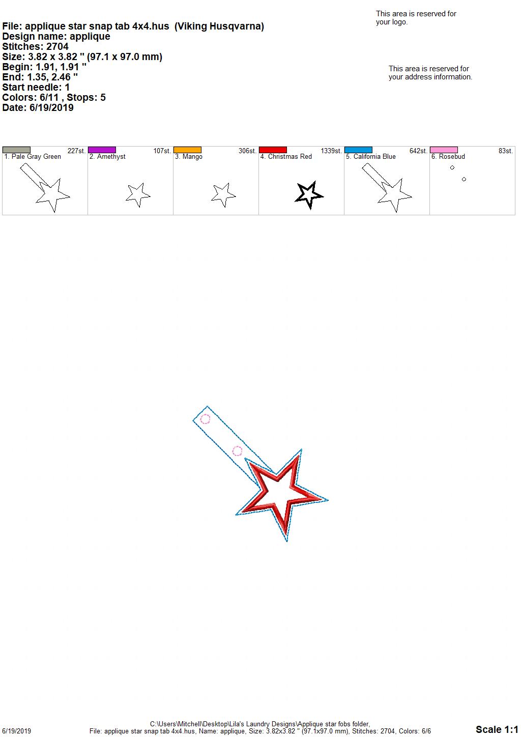 Applique Star Fobs - DIGITAL Embroidery DESIGN