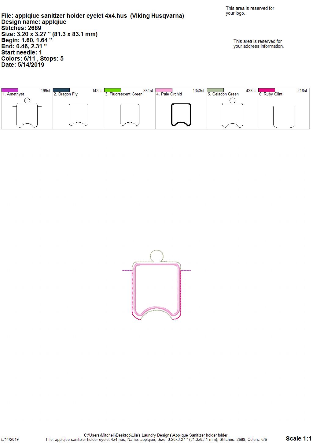 Applique Sanitizer Holder - DIGITAL Embroidery DESIGN