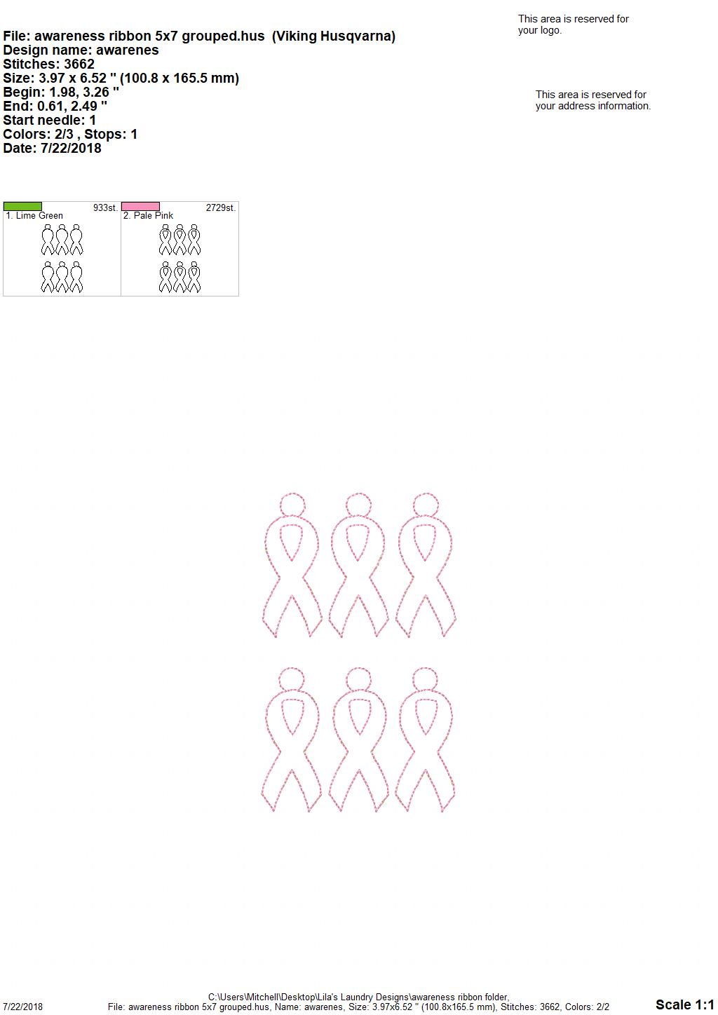 Awareness Ribbon Eyelet Fob - Digital Embroidery Design