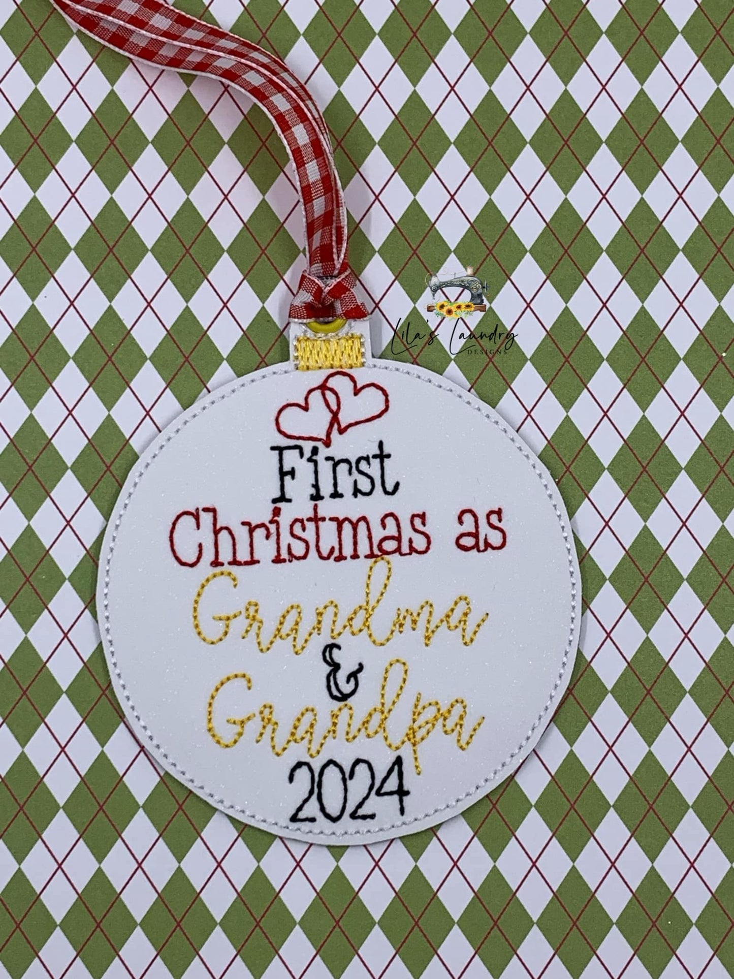First Christmas As Grandma & Grandpa 2024 Ornament - Digital Embroidery Design