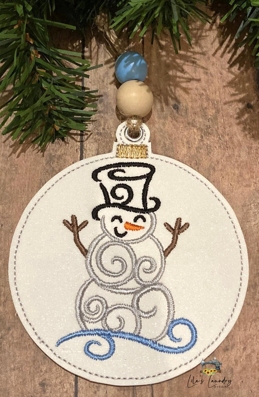 Swirly Snowman Ornament - 4x4 - Digital Embroidery Design