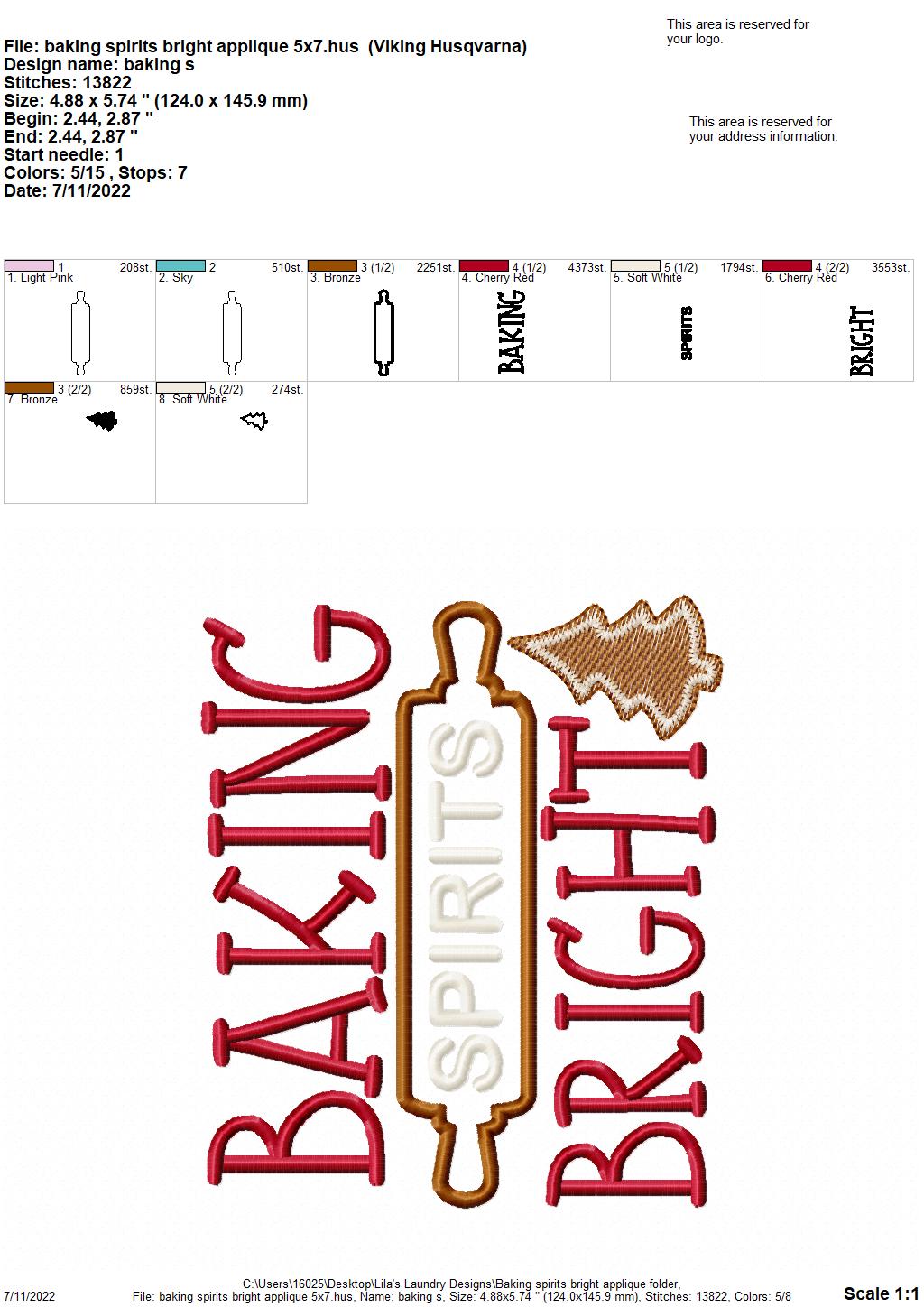 Baking Spirits Bright Applique - 3 sizes- Digital Embroidery Design