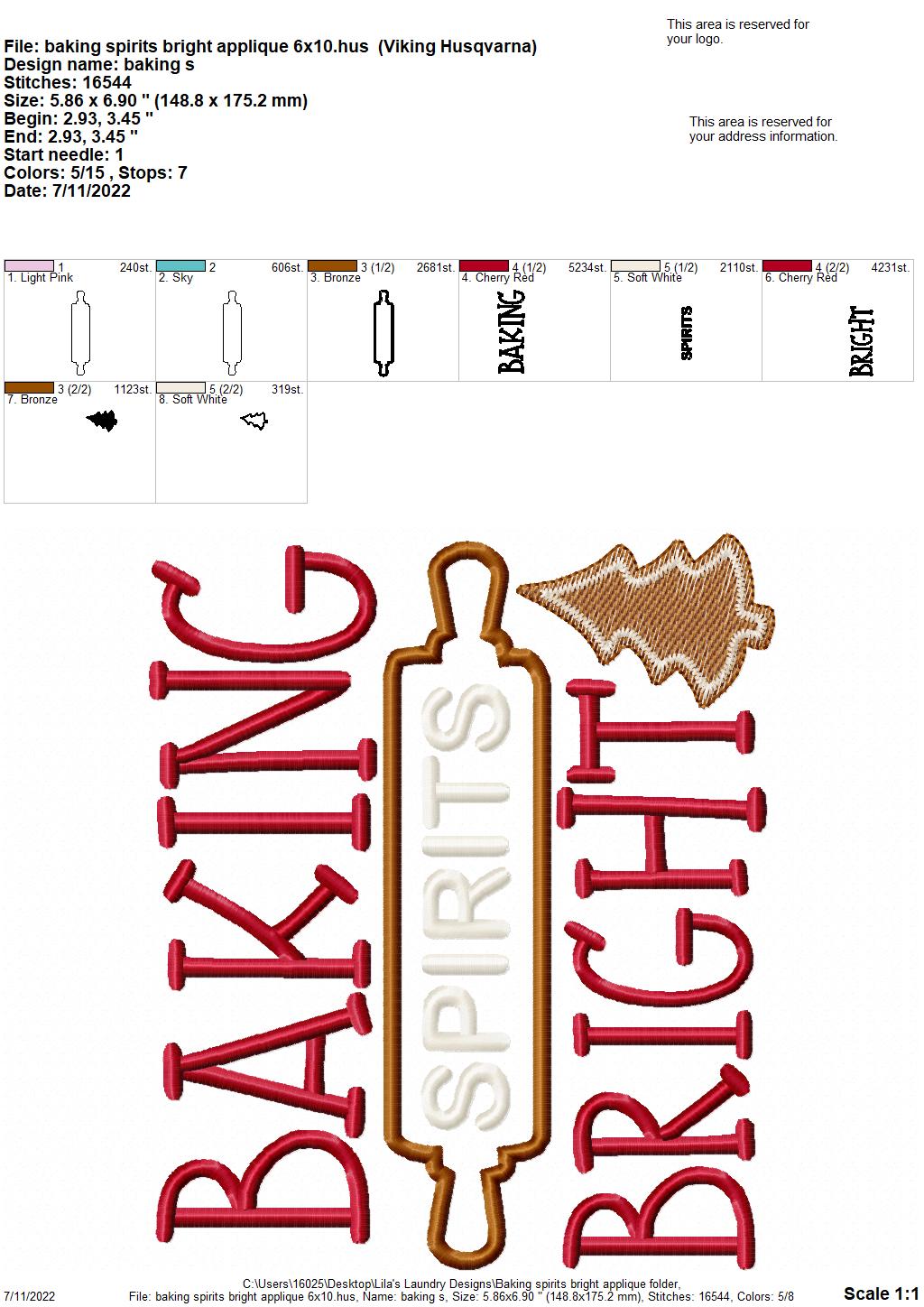 Baking Spirits Bright Applique - 3 sizes- Digital Embroidery Design