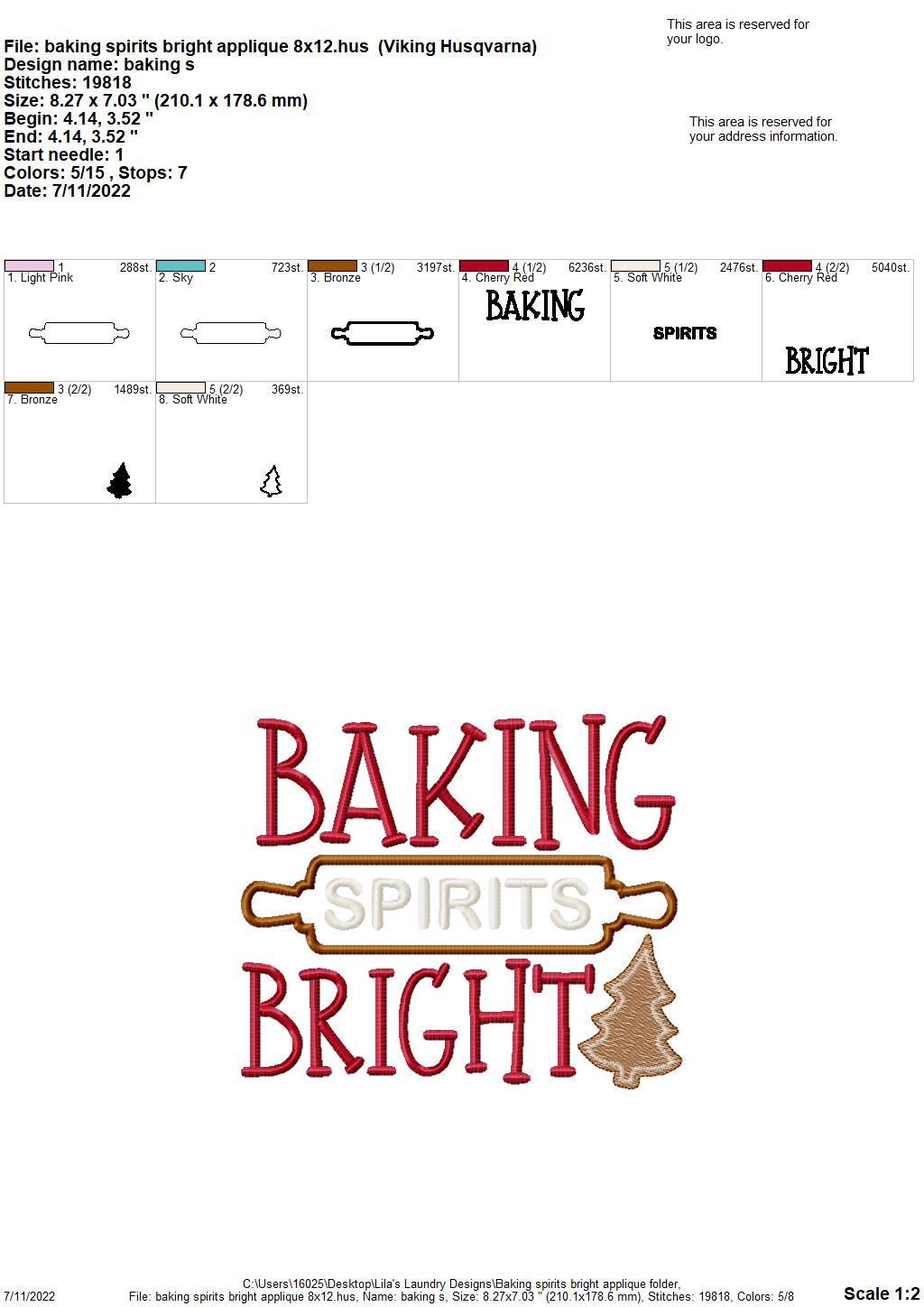 Baking Spirits Bright Applique - 3 sizes- Digital Embroidery Design