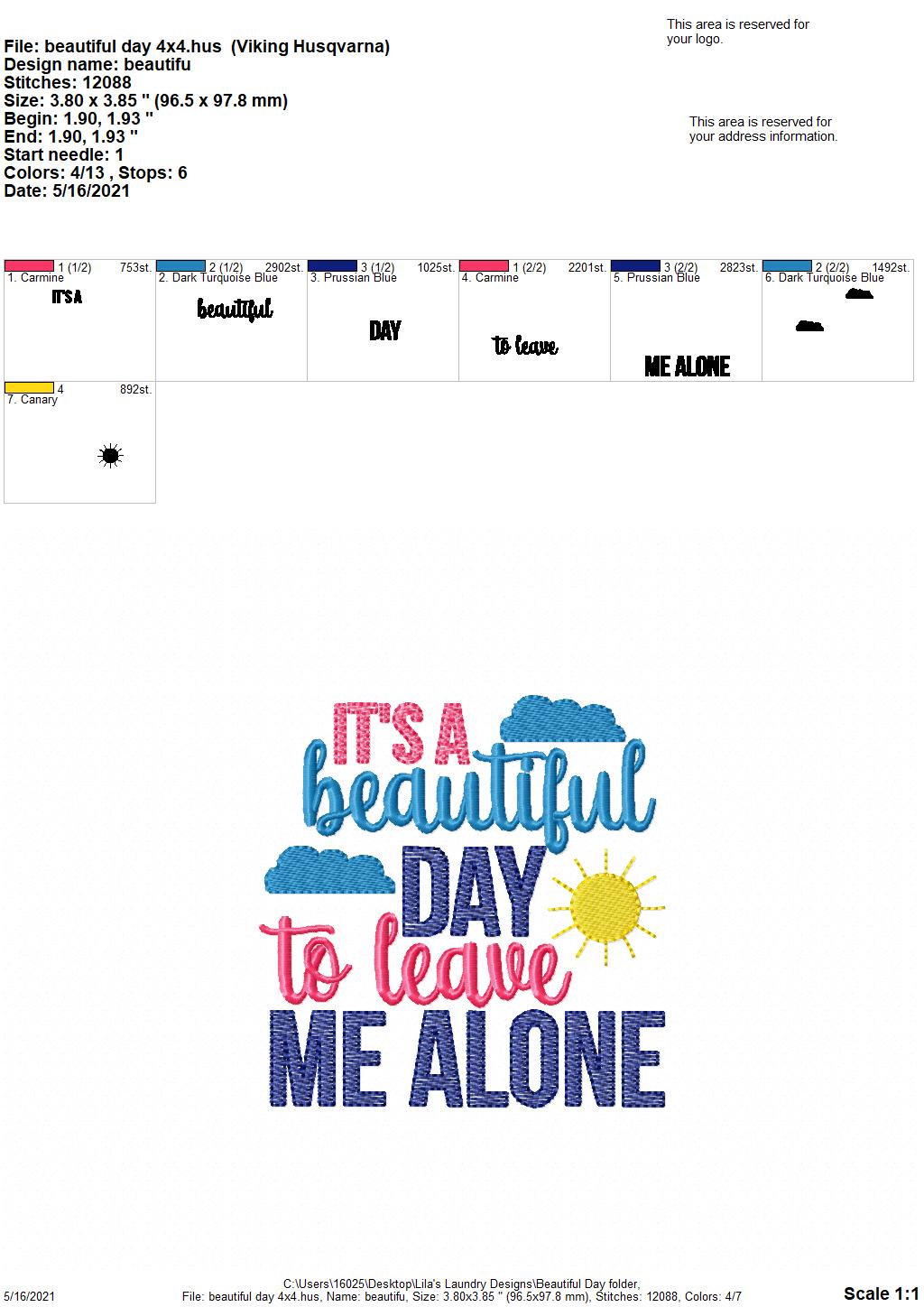 Beautiful Day - 4 sizes- Digital Embroidery Design