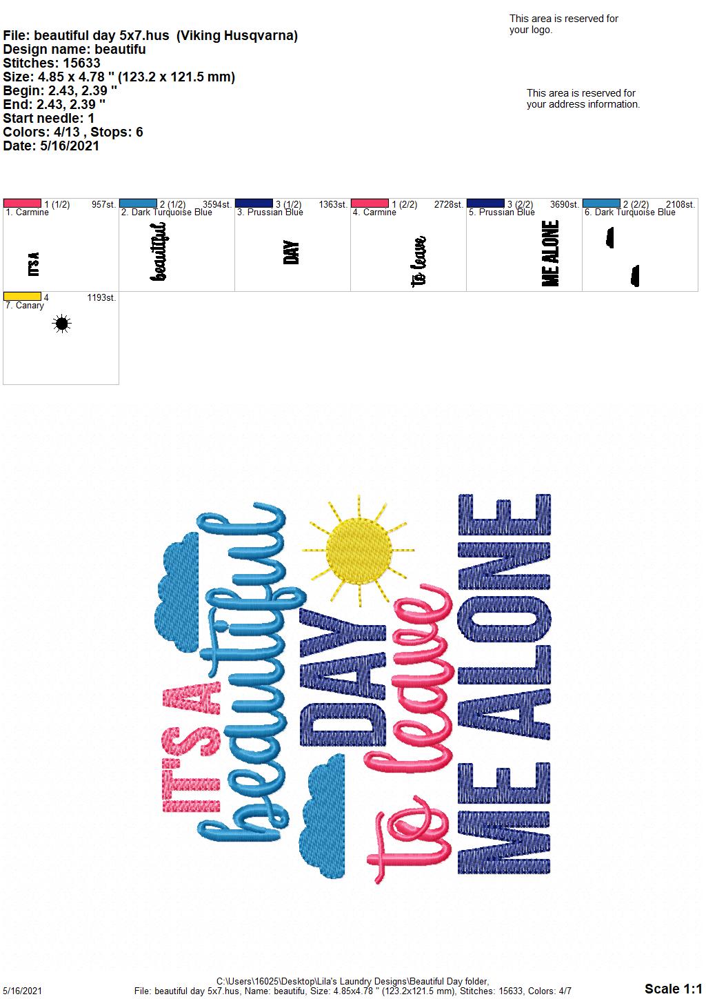 Beautiful Day - 4 sizes- Digital Embroidery Design