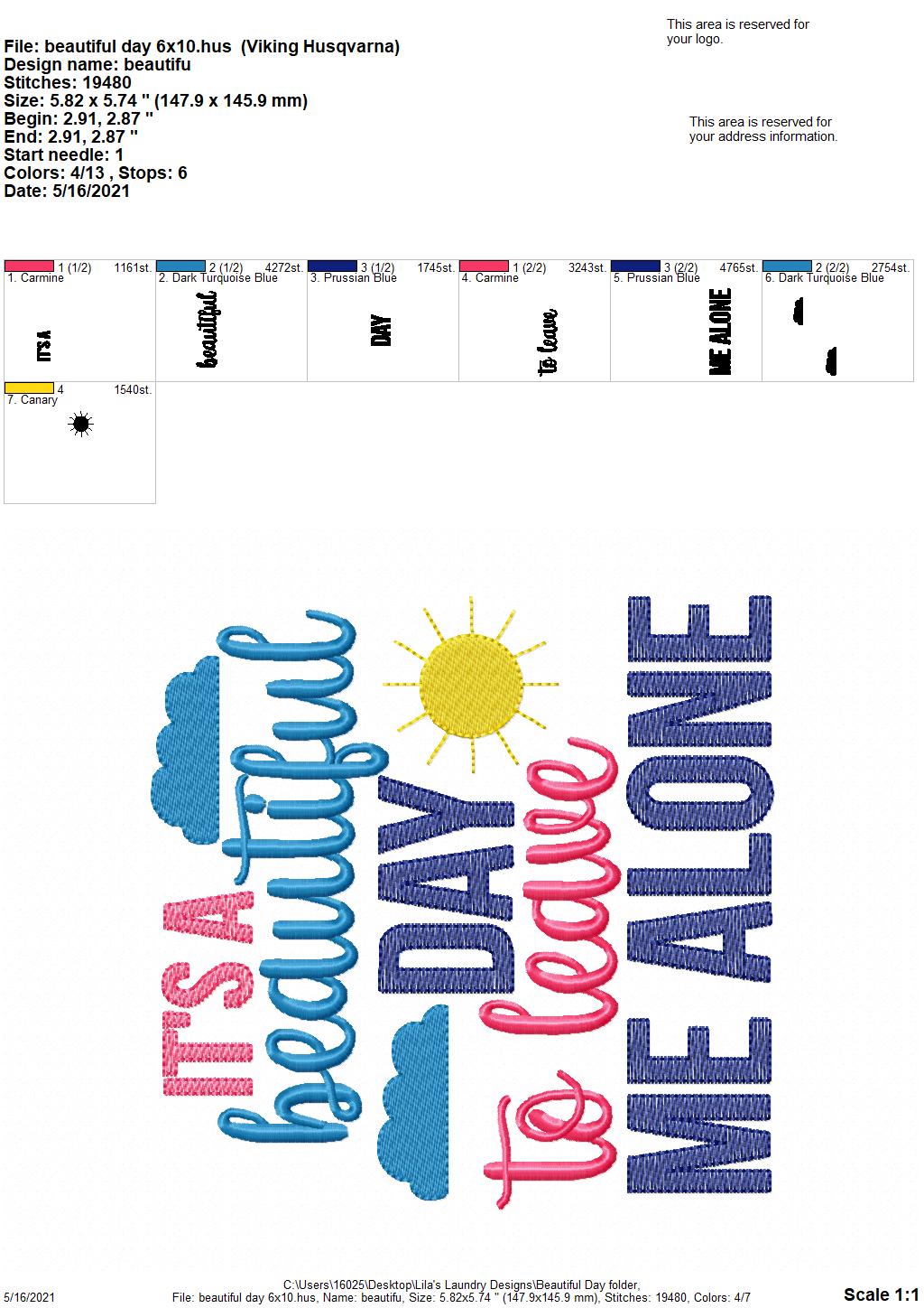 Beautiful Day - 4 sizes- Digital Embroidery Design