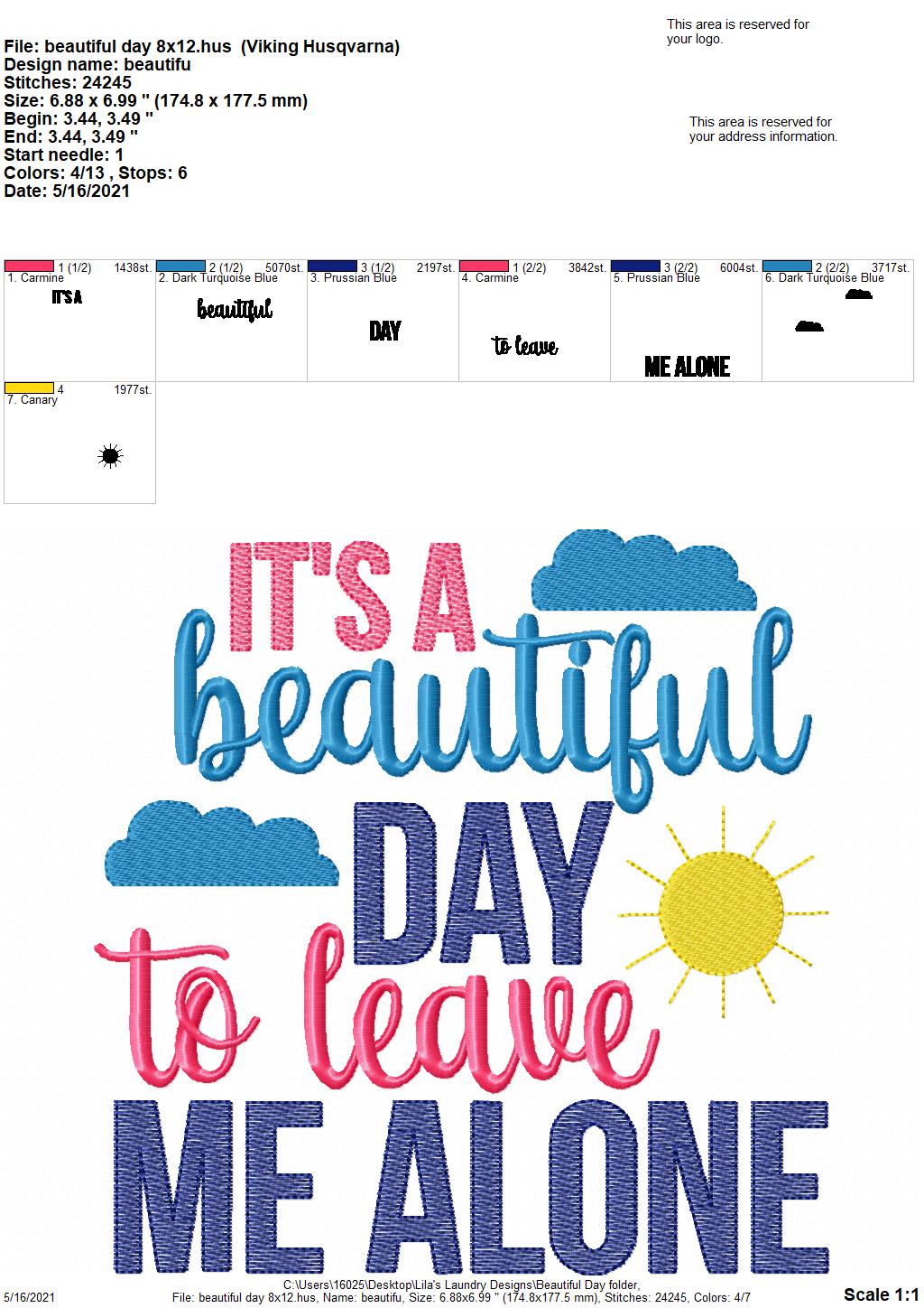 Beautiful Day - 4 sizes- Digital Embroidery Design