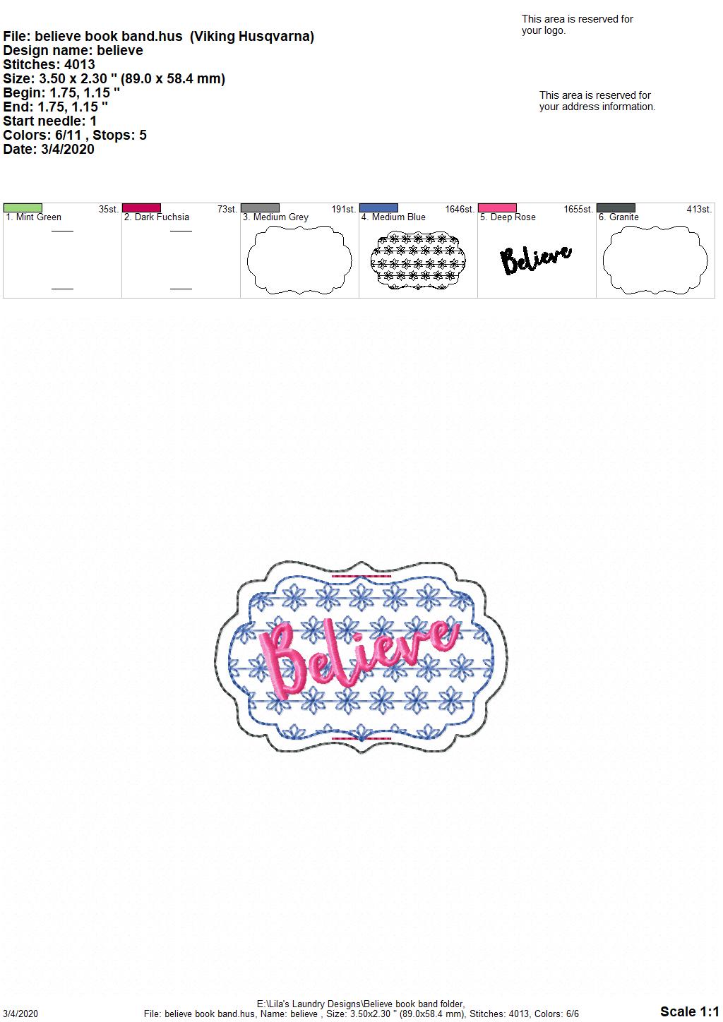 Believe Book Band - Digital Embroidery Design