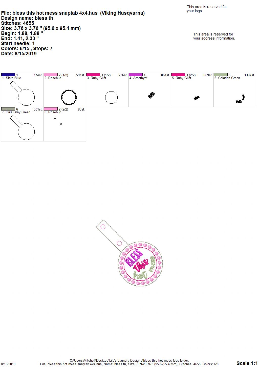 Bless This Hot Mess Fobs - Digital Embroidery Design
