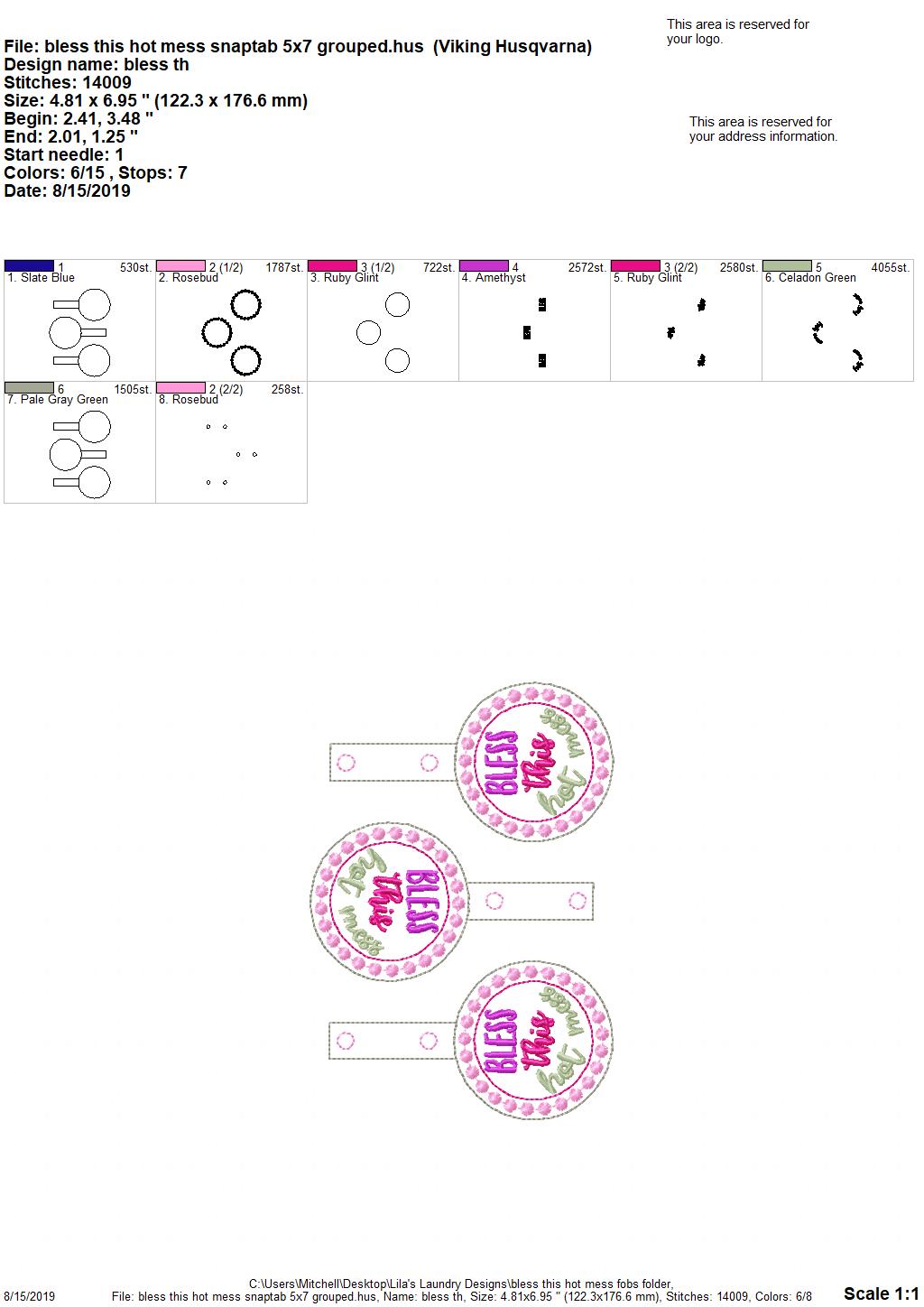 Bless This Hot Mess Fobs - Digital Embroidery Design