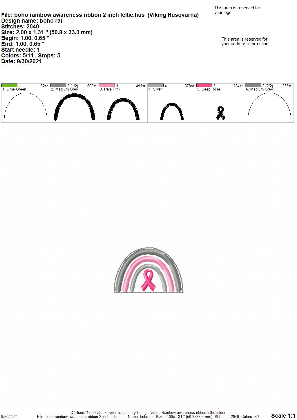 Boho Awareness Ribbon Feltie - Digital Embroidery Design
