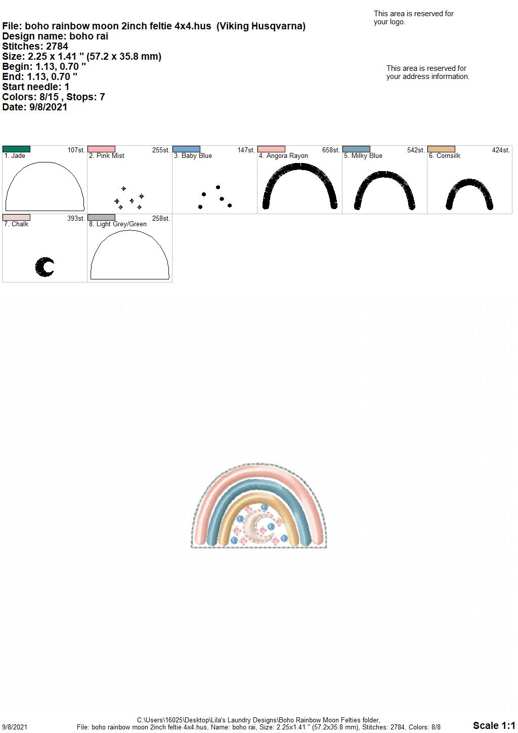 Boho Rainbow Moon 2" Feltie - Digital Embroidery Design