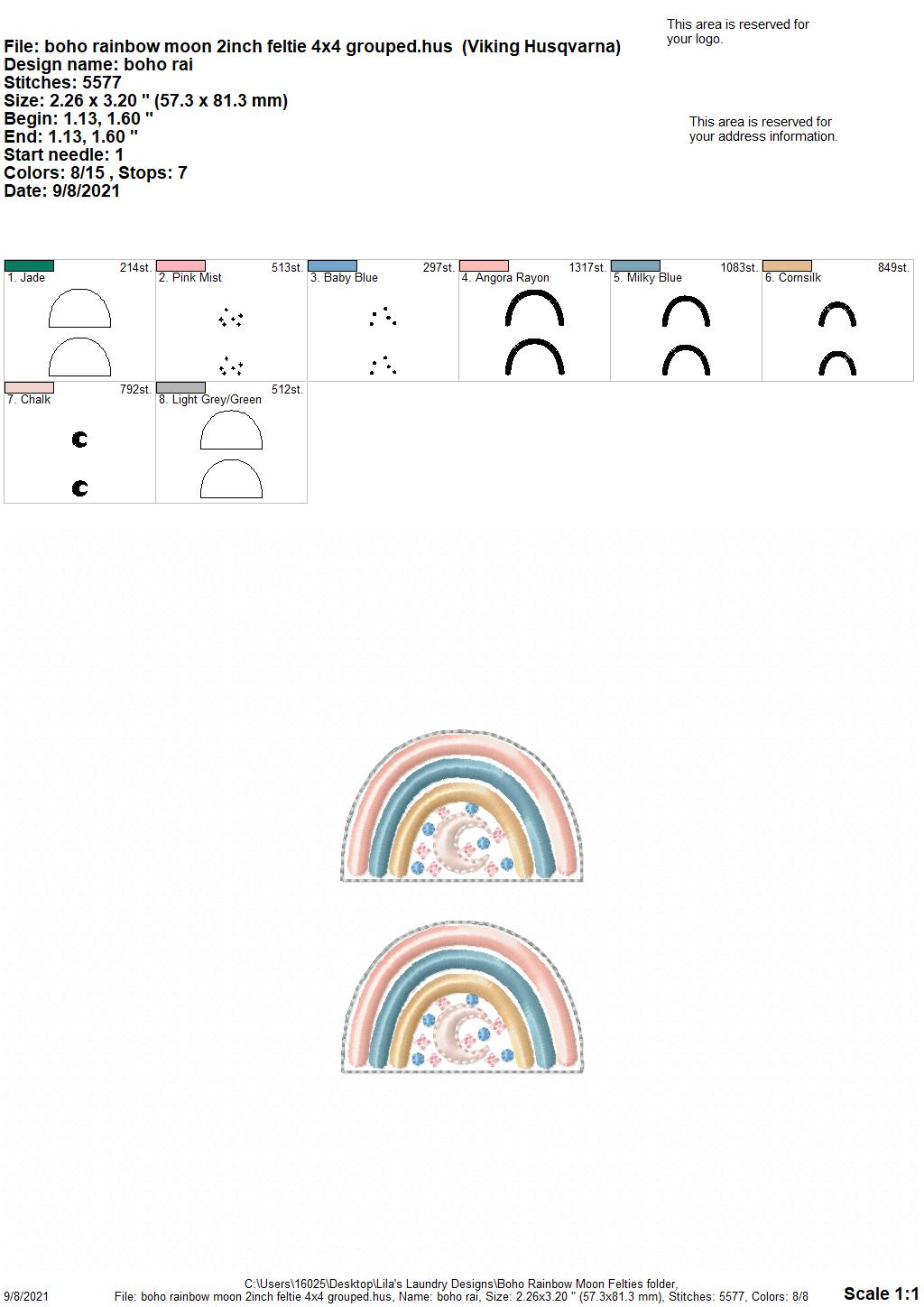 Boho Rainbow Moon 2" Feltie - Digital Embroidery Design