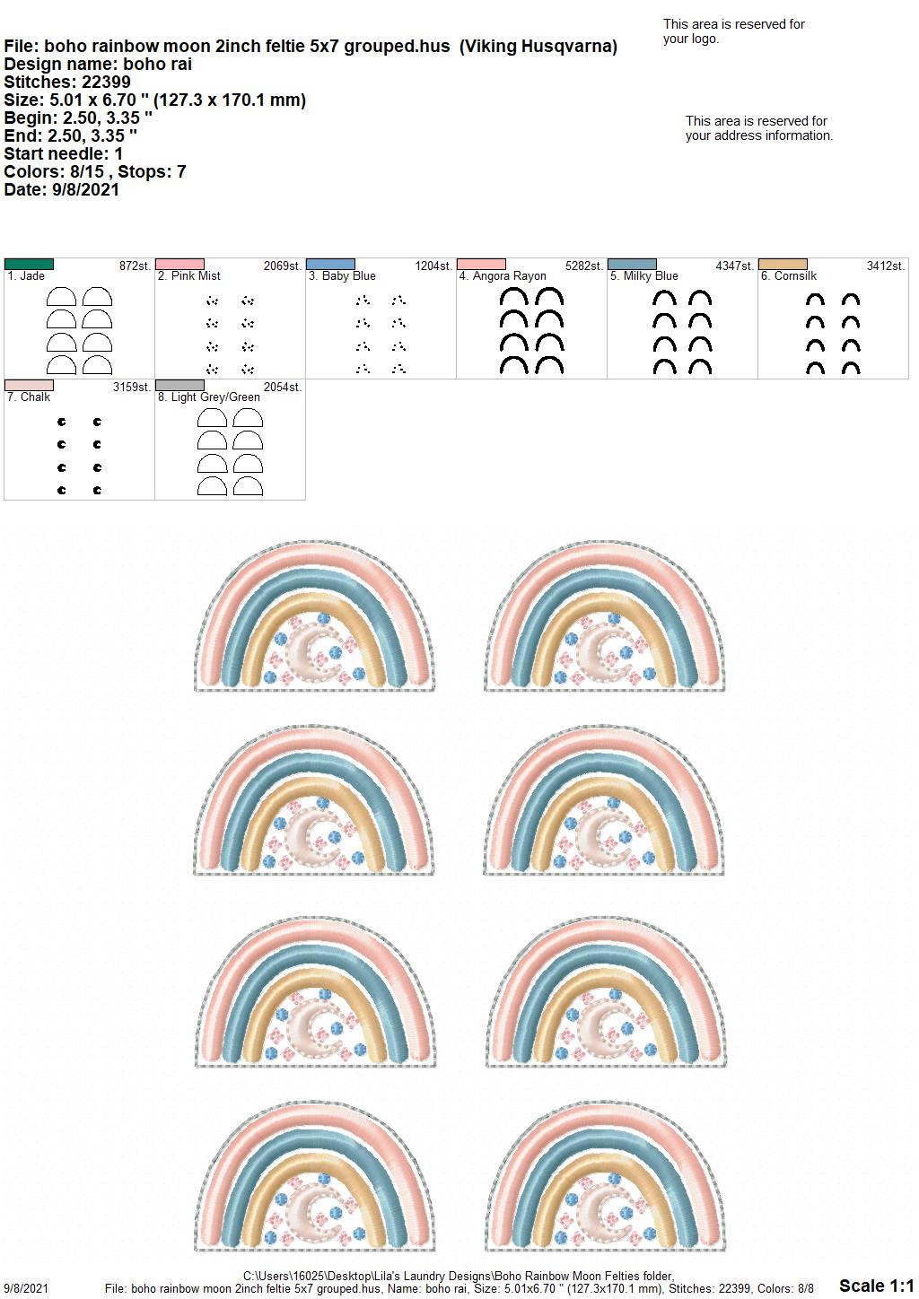 Boho Rainbow Moon 2" Feltie - Digital Embroidery Design