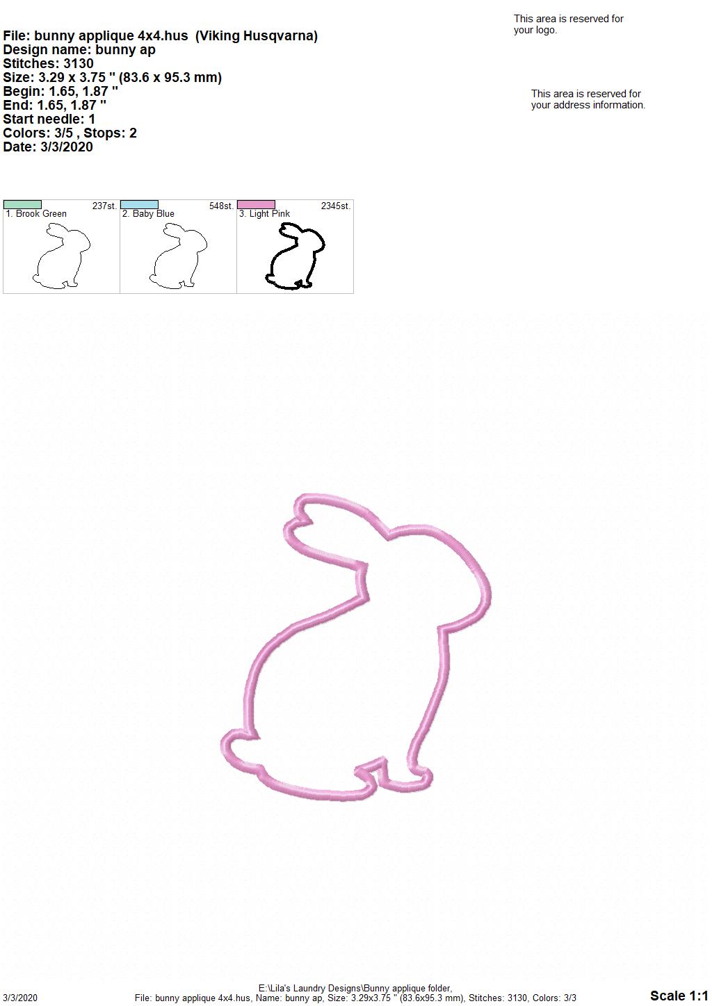 Bunny Applique - 4 Sizes - Digital Embroidery Design