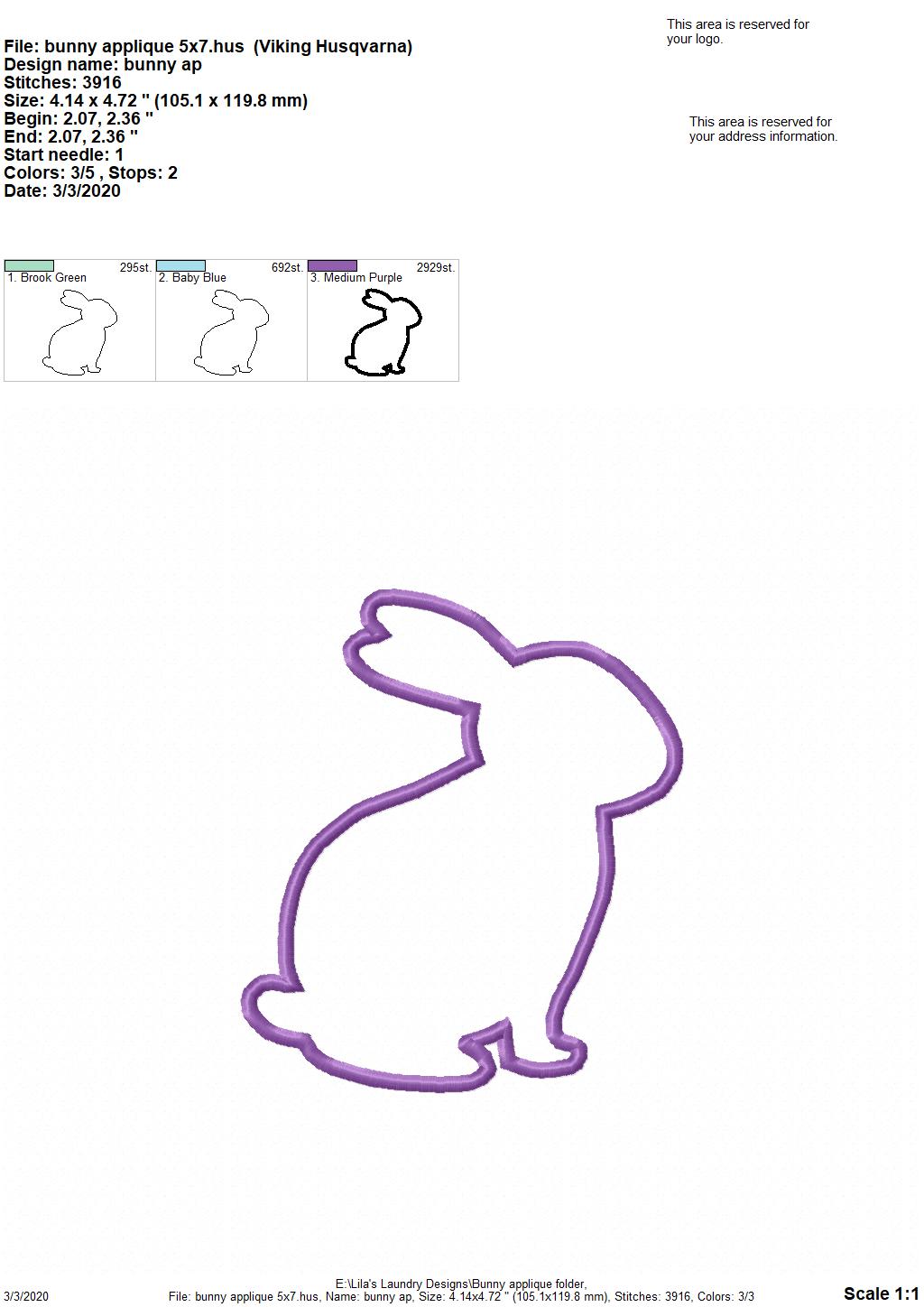 Bunny Applique - 4 Sizes - Digital Embroidery Design