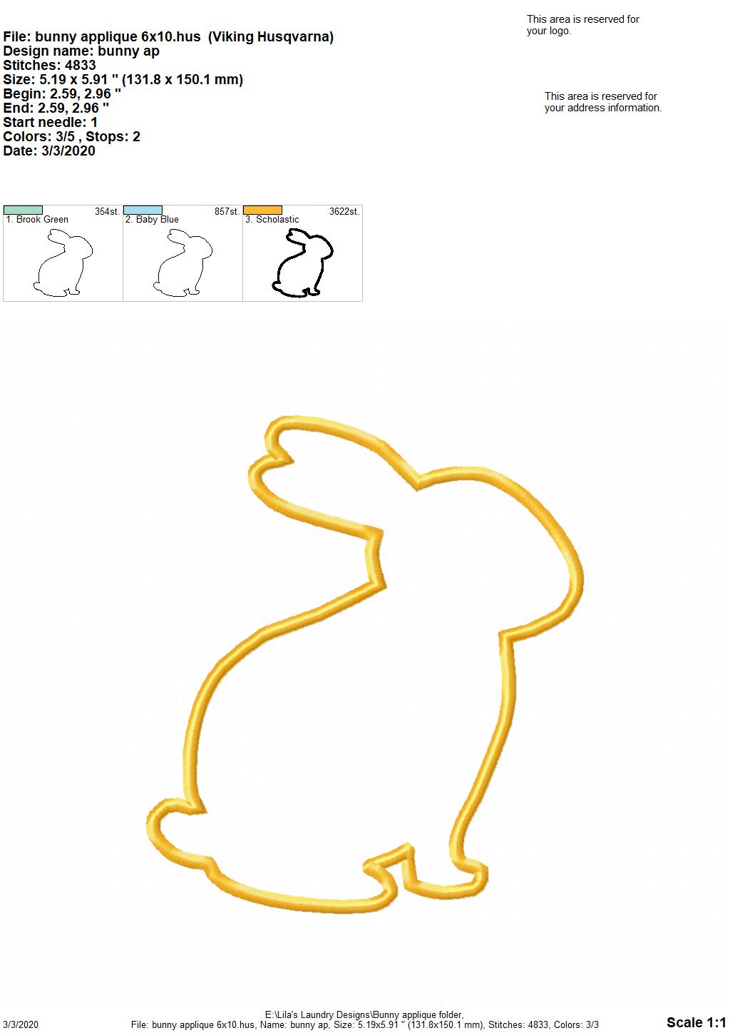 Bunny Applique - 4 Sizes - Digital Embroidery Design