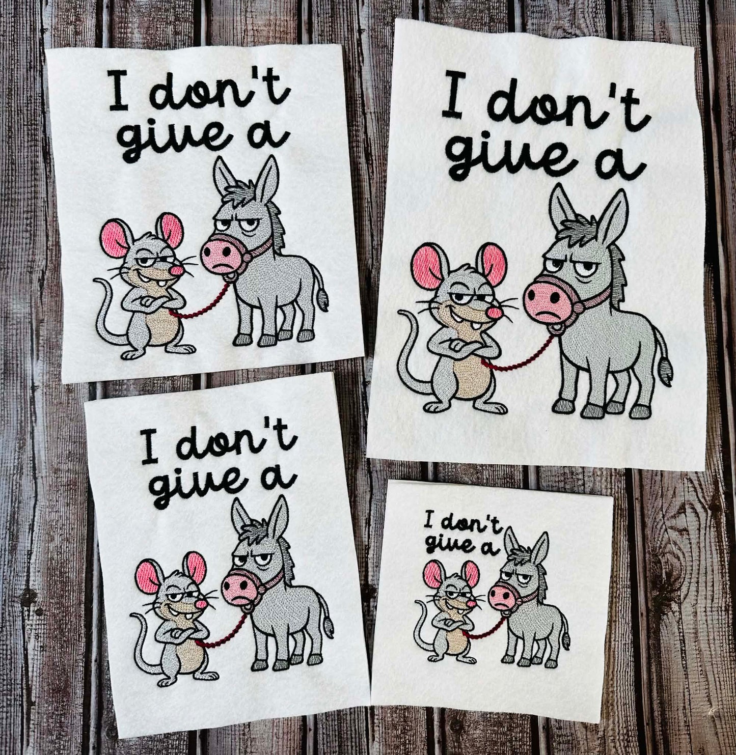 Sketch I Don’t Give A Rats A$$ Donkey – 4 x 4, 5 x 7, 6 x 10 and 8 x 12 – DIGITAL Embroidery Design
