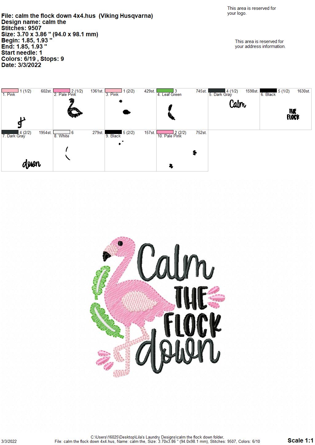 Calm the Flock Down - 4 sizes- Digital Embroidery Design