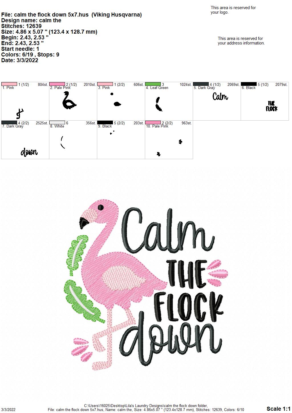 Calm the Flock Down - 4 sizes- Digital Embroidery Design