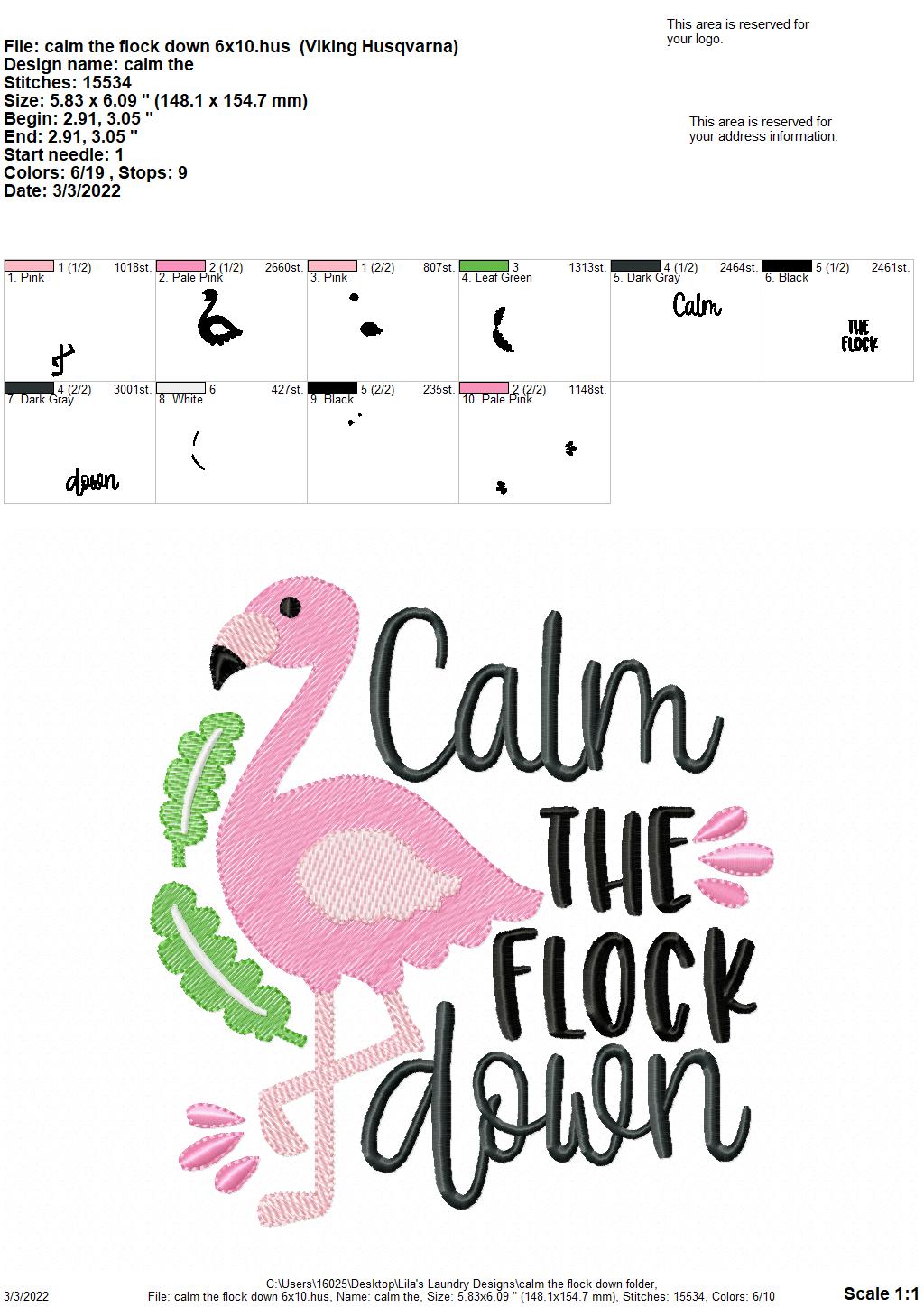Calm the Flock Down - 4 sizes- Digital Embroidery Design