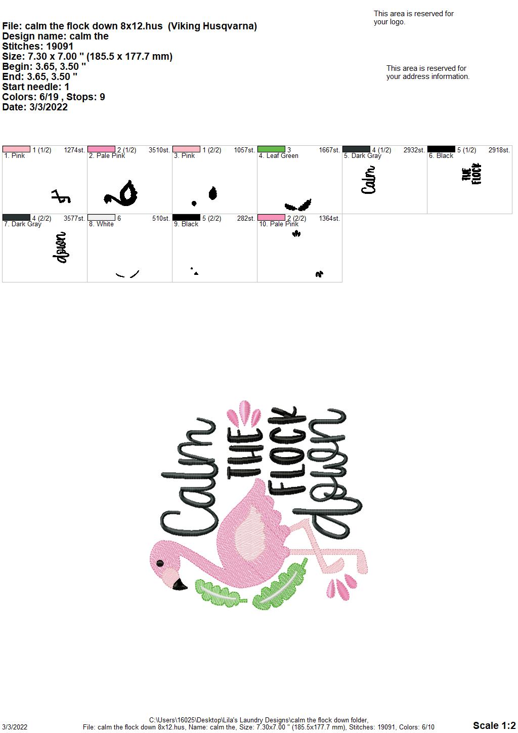 Calm the Flock Down - 4 sizes- Digital Embroidery Design