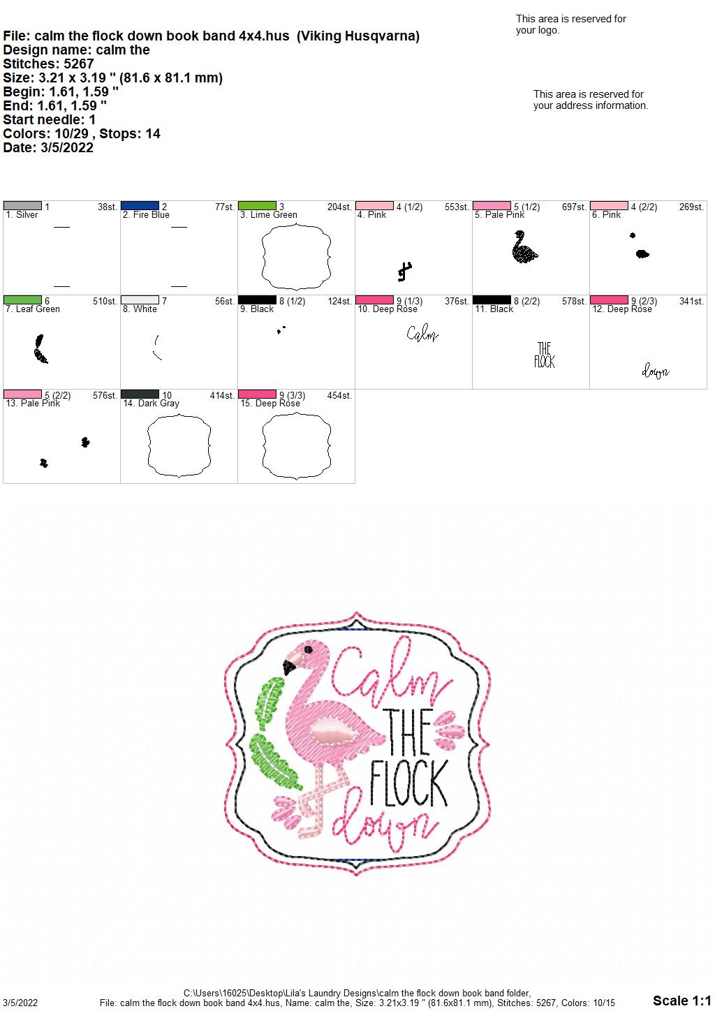 Calm the Flock Down Book Band - Embroidery Design, Digital File
