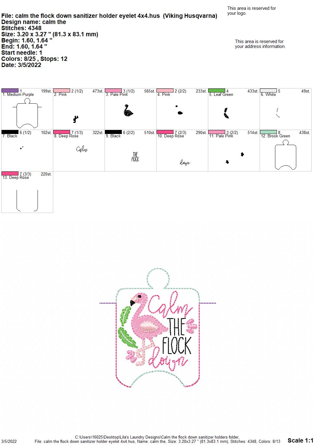 Calm the Flock Down Sanitizer Holders - DIGITAL Embroidery DESIGN