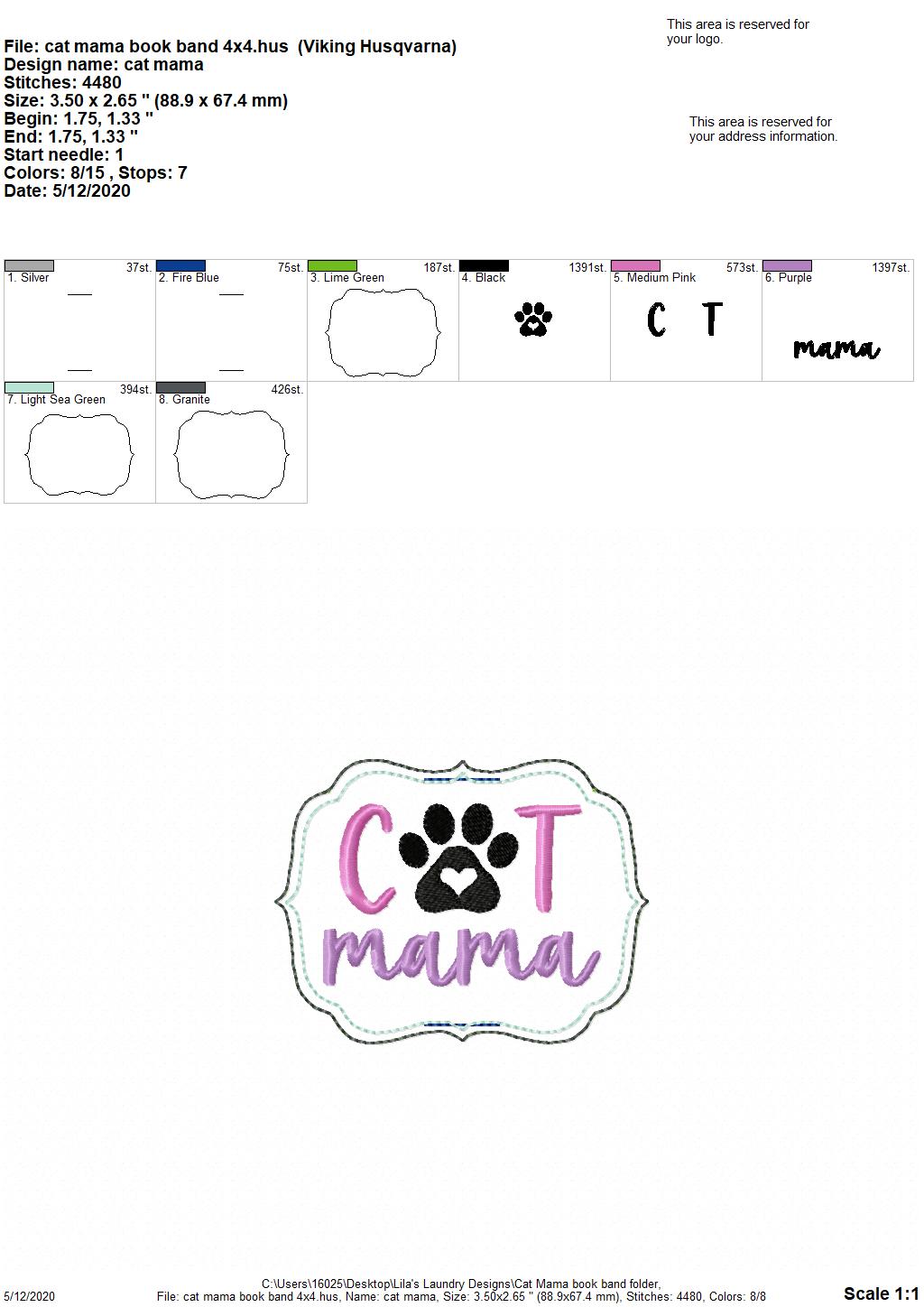 Cat Mama - Book Band - Digital Embroidery Design
