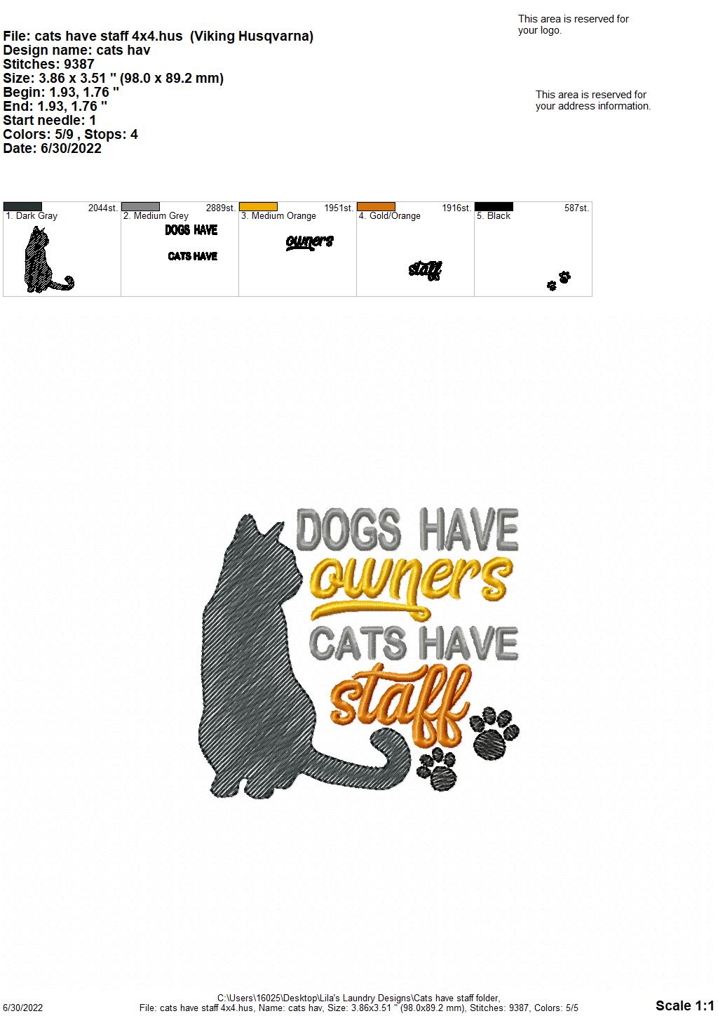Cats Have Staff - 4 sizes- Digital Embroidery Design