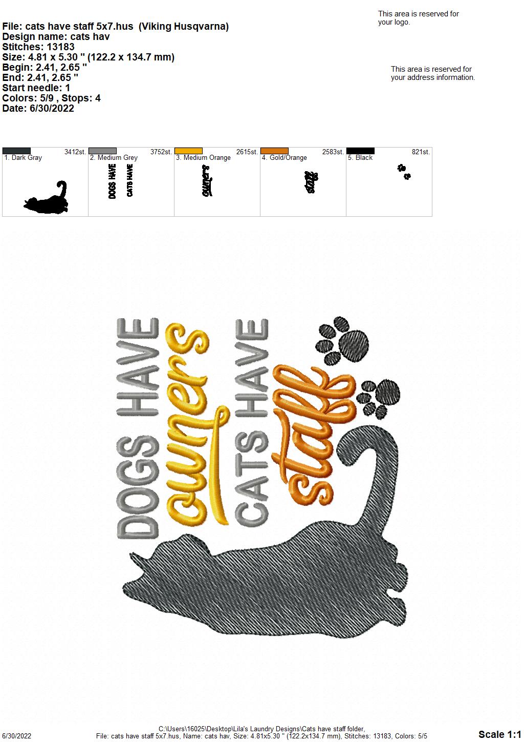 Cats Have Staff - 4 sizes- Digital Embroidery Design