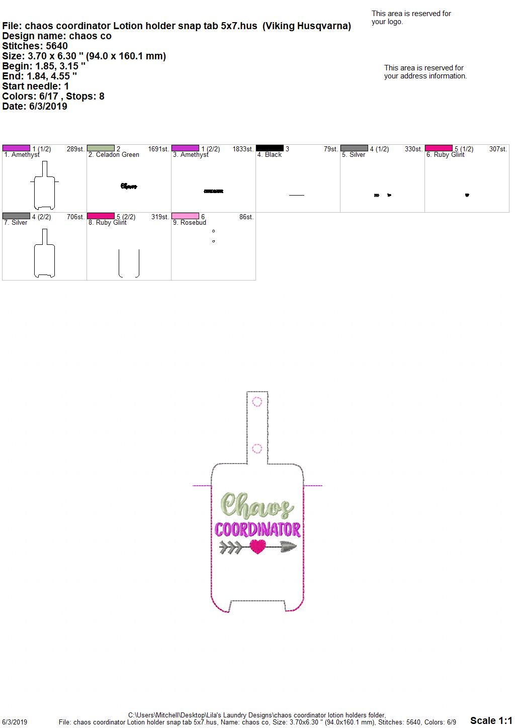 Chaos Coordinator Lotion Holders 5x7 included- DIGITAL Embroidery DESIGN