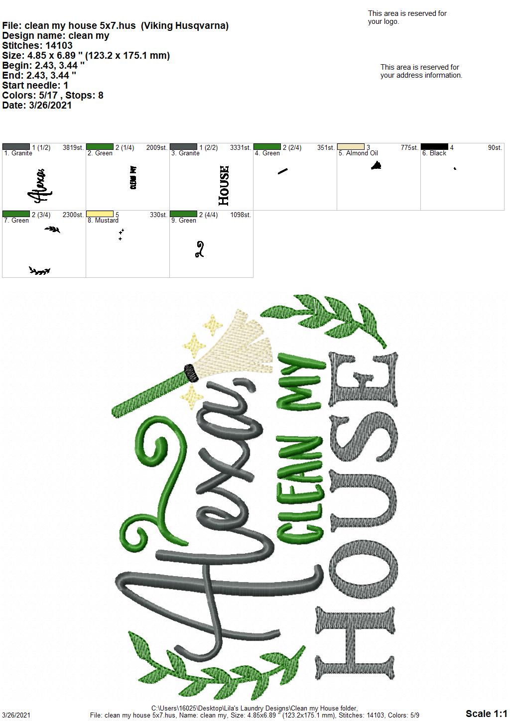Clean My House- 2 sizes- Digital Embroidery Design