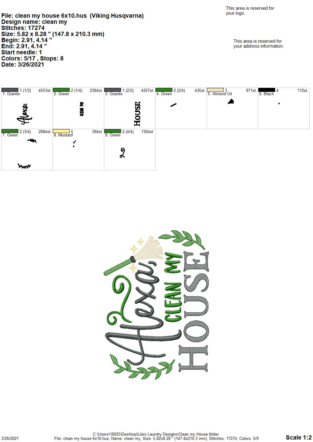 Clean My House- 2 sizes- Digital Embroidery Design