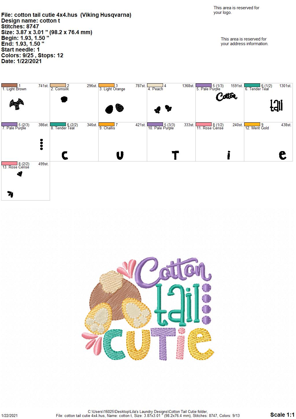 Cotton Tail Cutie - 2 sizes- Digital Embroidery Design