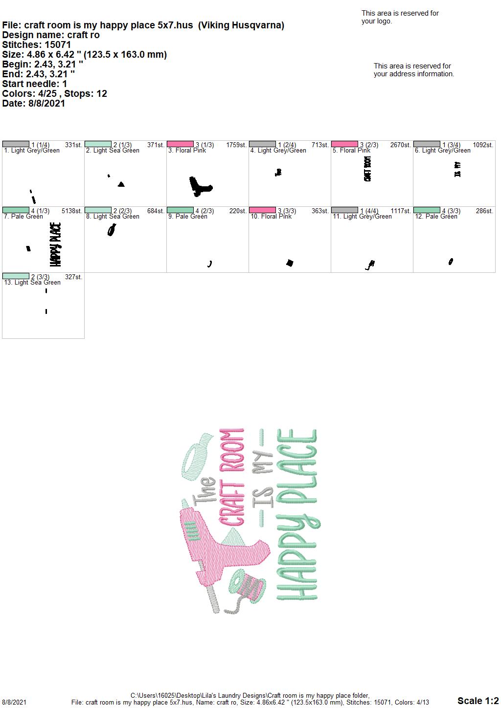 Craft room is my Happy Place - 3 sizes- Digital Embroidery Design