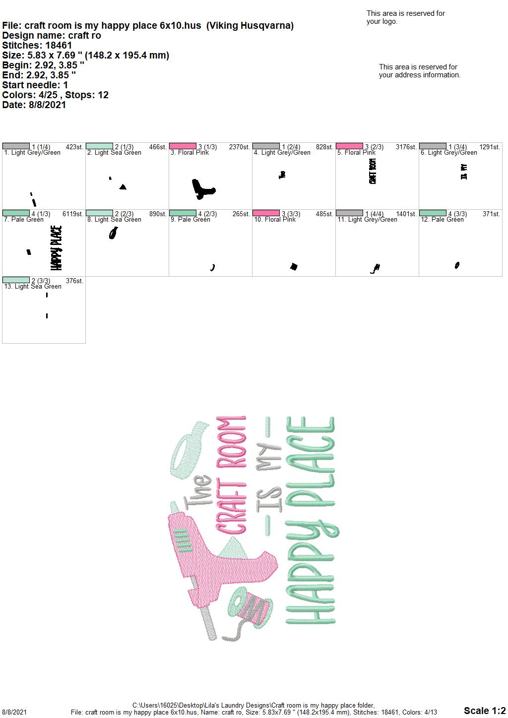 Craft room is my Happy Place - 3 sizes- Digital Embroidery Design