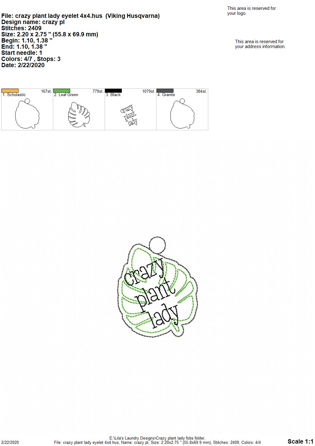 Crazy Plant Lady Fobs -  DIGITAL Embroidery DESIGN