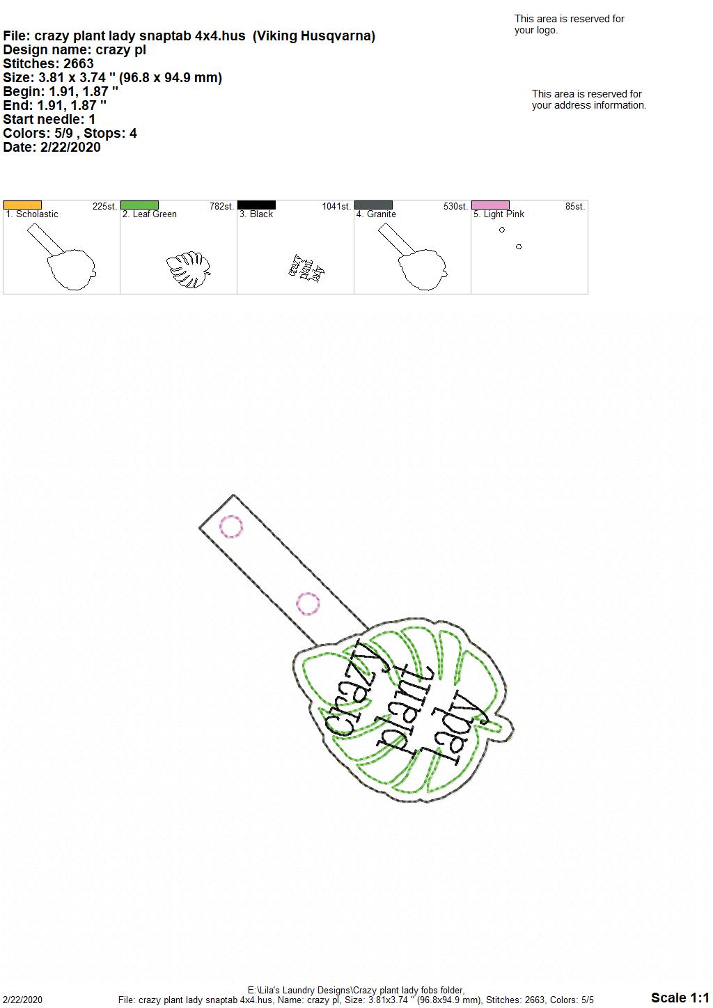 Crazy Plant Lady Fobs -  DIGITAL Embroidery DESIGN