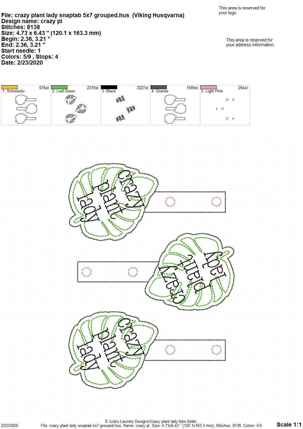 Crazy Plant Lady Fobs -  DIGITAL Embroidery DESIGN