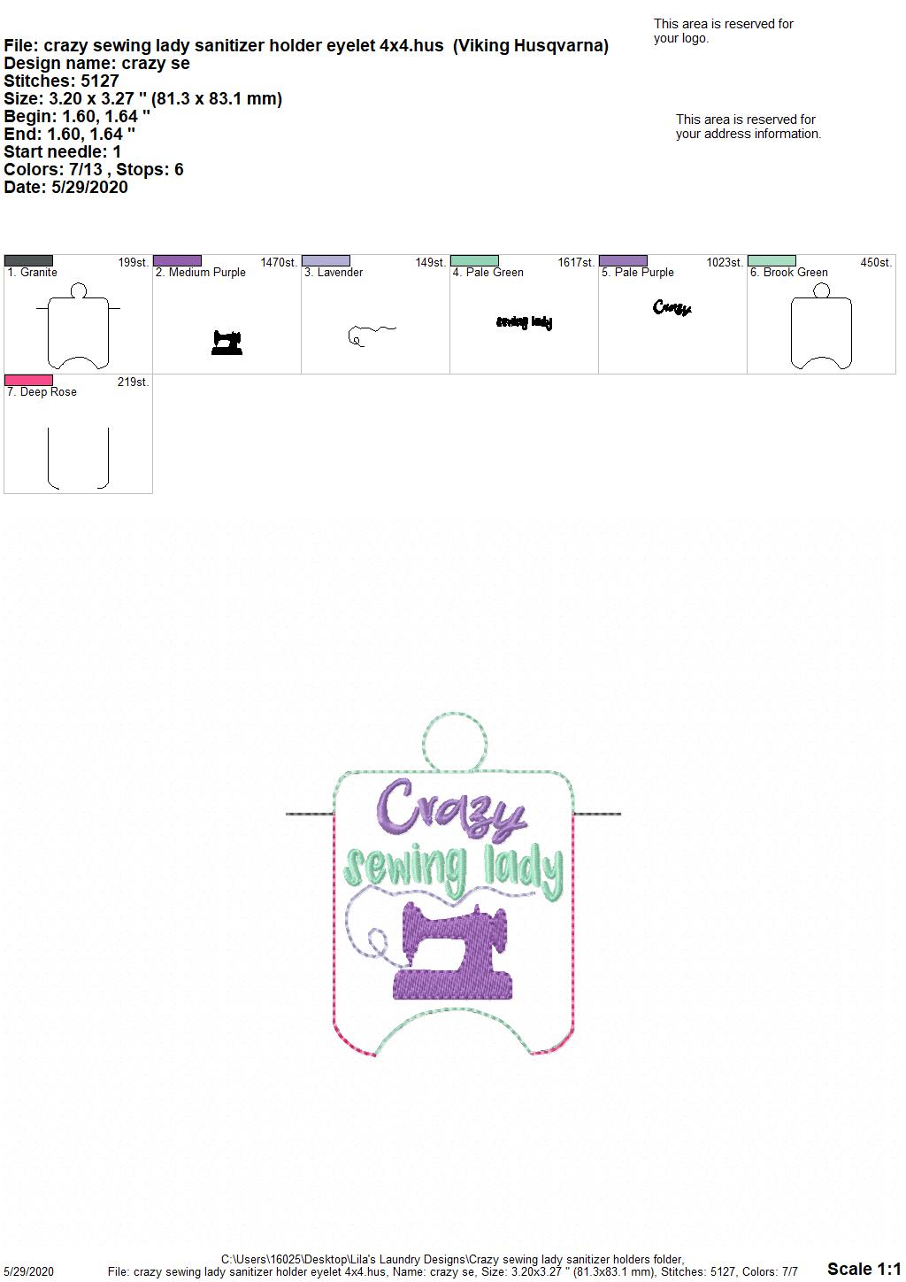 Crazy Sewing Lady Sanitizer Holders - DIGITAL Embroidery DESIGN