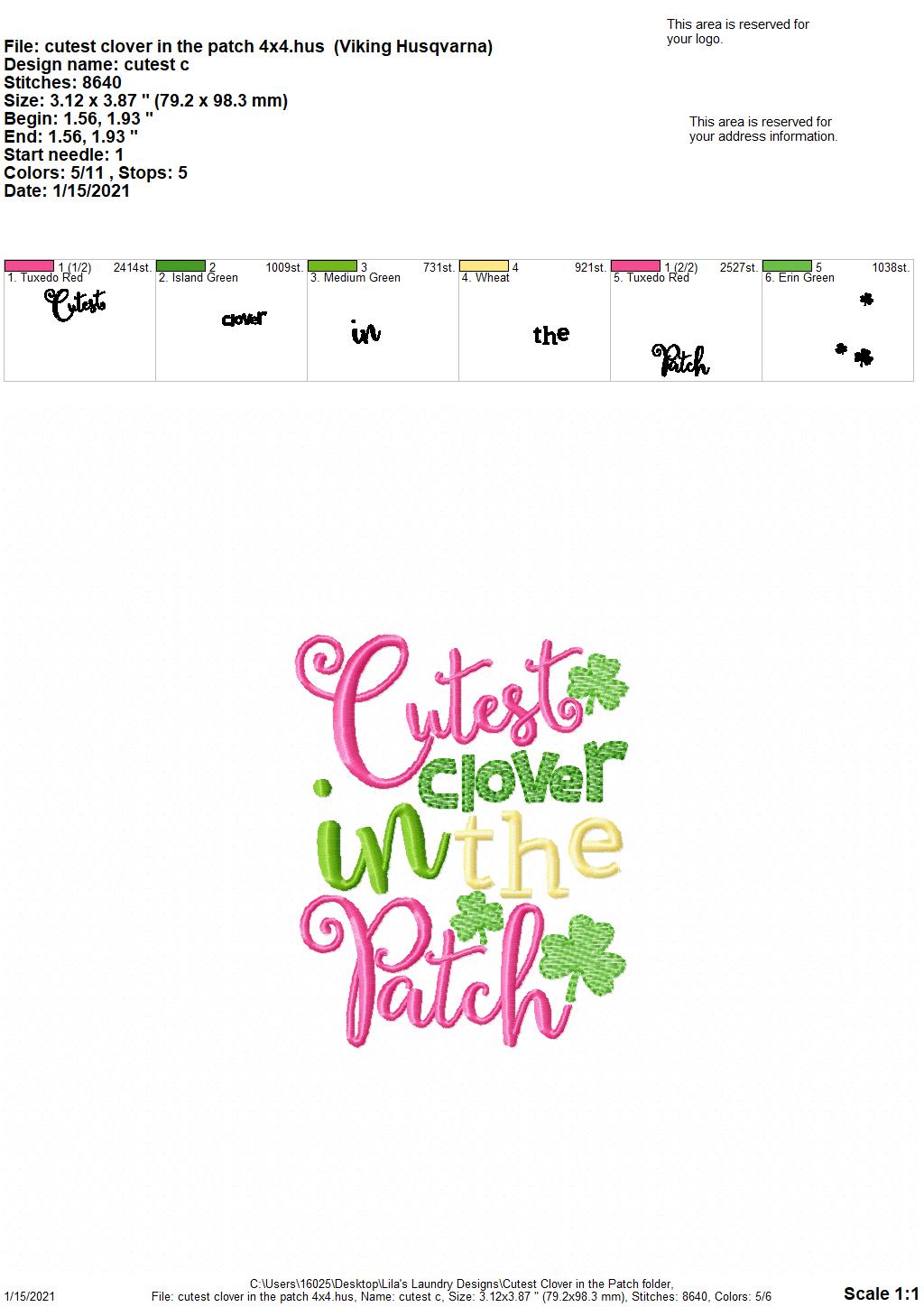 Cutest Clover in the Patch - 3 sizes- Digital Embroidery Design